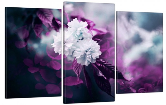 Модульна картина у вітальню/спальню для інтер'єру "Білі квіти в рожевих тонах" 3 частини 53x100 см (MK30095_E)
