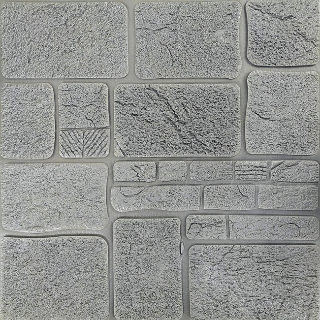 Панель стеновая самоклеящаяся декоративная 3D под камень 700х700х8мм (153), Серый, Серый