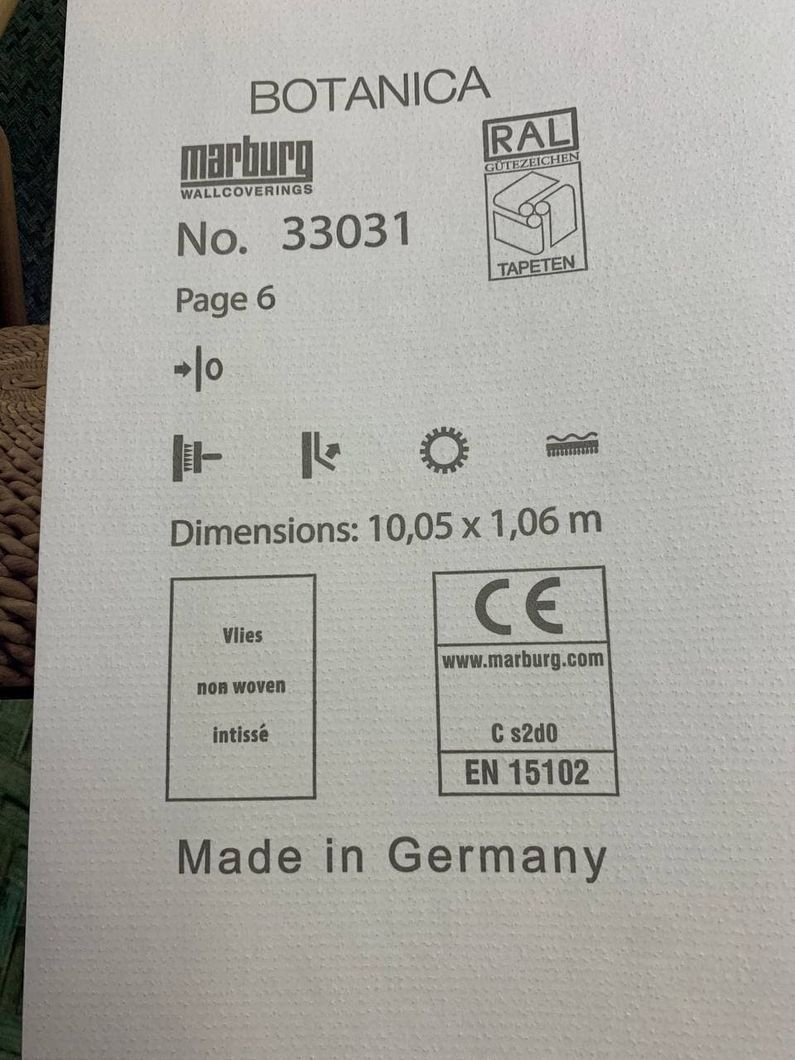 Шпалери вінілові на флізеліновій основі Marburg Botanica зелений 1,06 х 10,05м (33031)