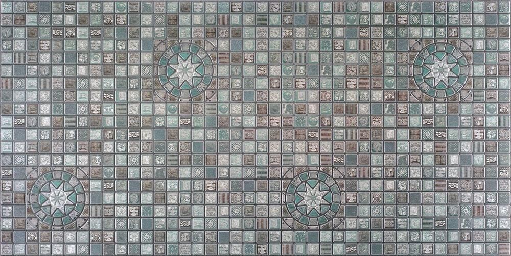 Панель стінова декоративна пластикова мозаїка ПВХ "Медальйон Олива" 956 мм х 480 мм (33О), Оливковый, Оливковий