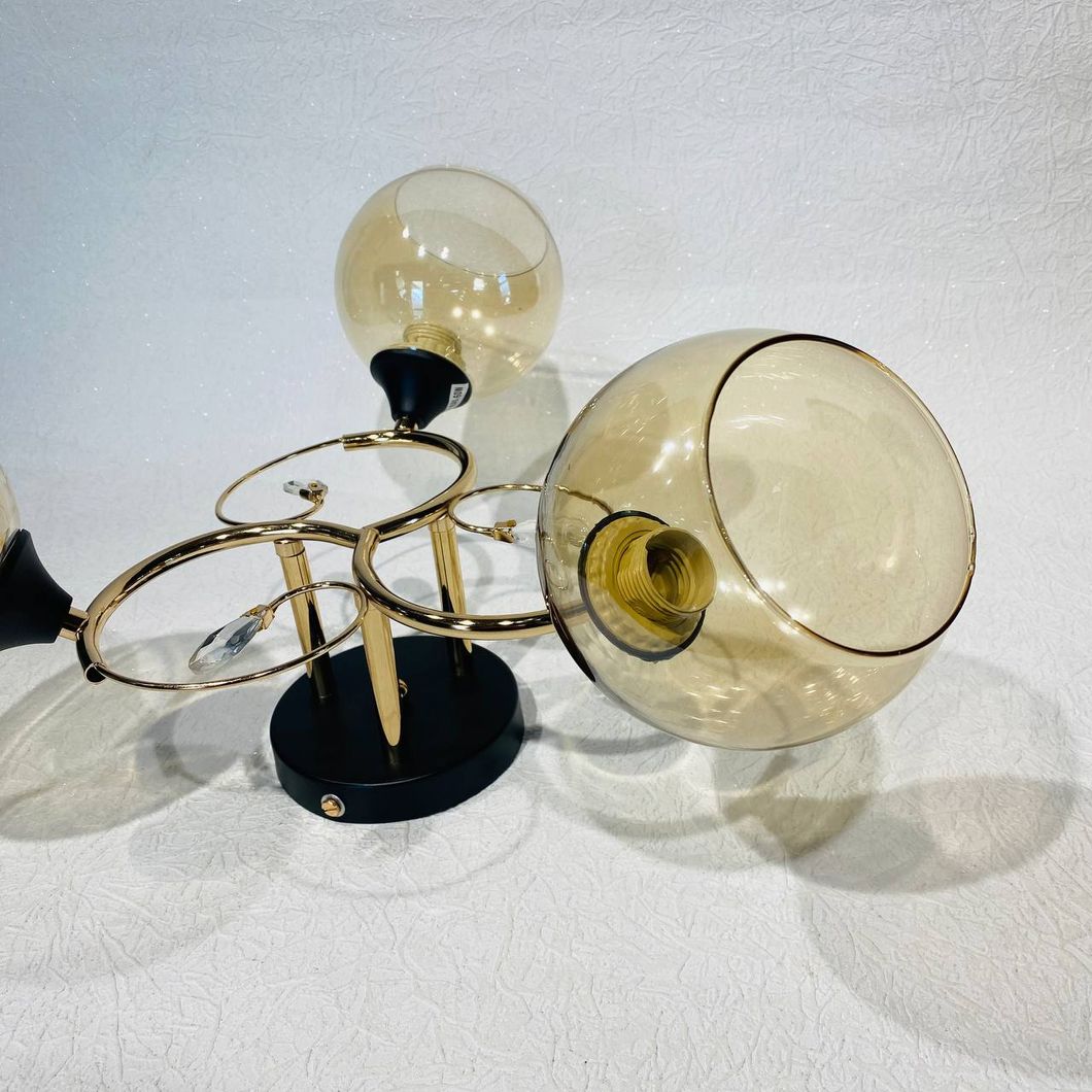 Люстра 3 лампы, золотая в гостиную, спальню стекло в классическом стиле (XA1436В/3), Золотой, Золотой