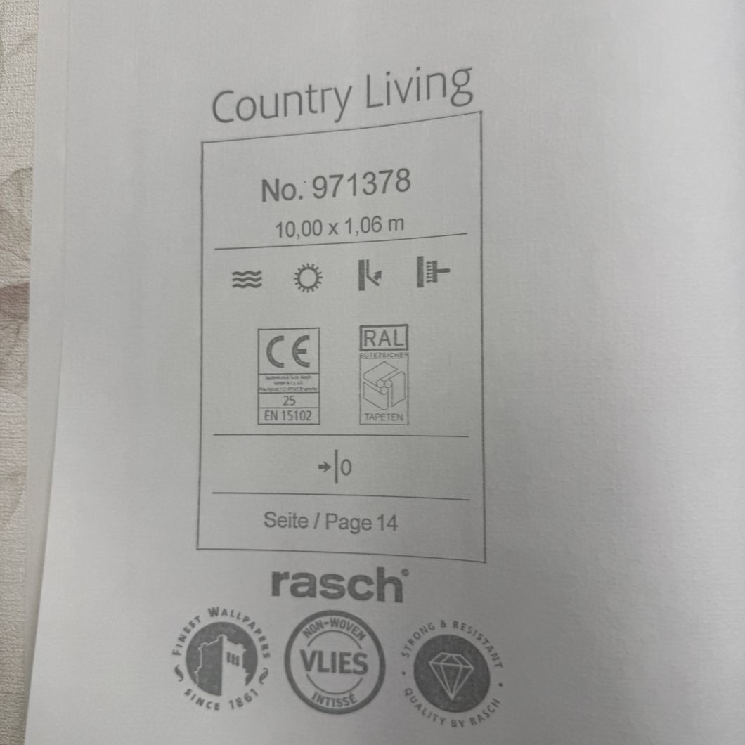 Обои виниловые на флизелиновой основе Rasch Country Living тёмно-бежевый 1,06 х 10,00м (971378)
