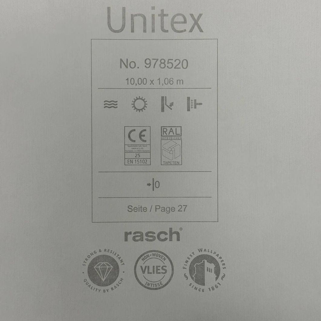 Шпалери вінілові на флізеліновій основі Rasch Unitex бежеві 1,06 х 10,05м (978520)