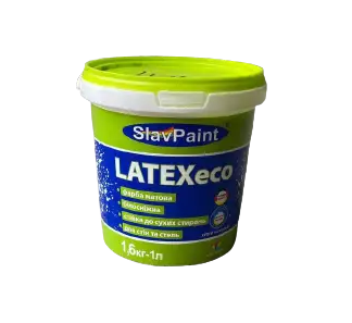 Фарба латексна для фарбування стін, стель K 144 LATEX eco "Slav Paint" 1,6кг-1л для сухого чищення, Білий, Білий