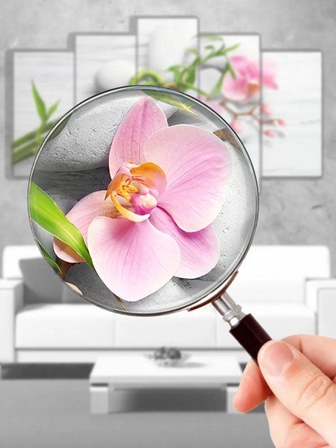 Модульна картина велика у вітальню/спальню "Рожева орхідея на камінні" 5 частин 80 x 140 см (MK50159)