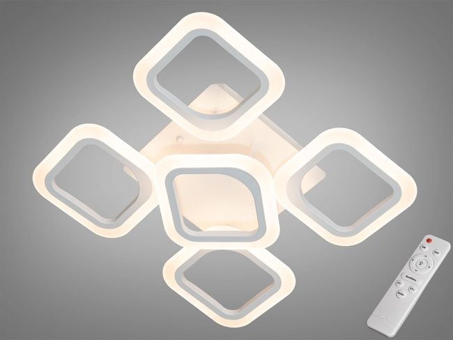 Стельова світлодіодна люстра на пульті з димером, 60 Вт, біла