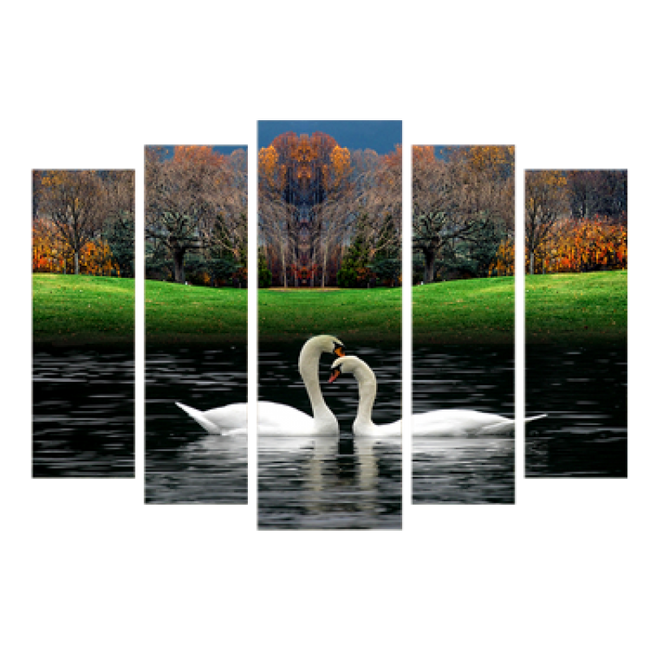 Картина модульна 5 частин Лебеді на озері 80 х 120 см (8397-Q-017)