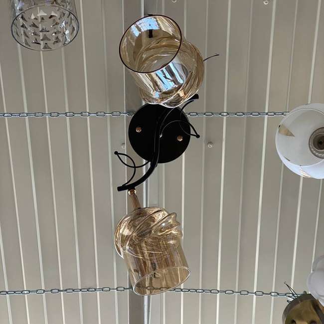 Люстра 2 коричневі лампи у вітальню, спальню скло в класичному стилі (W3006/2), Черный, Чорний-хром