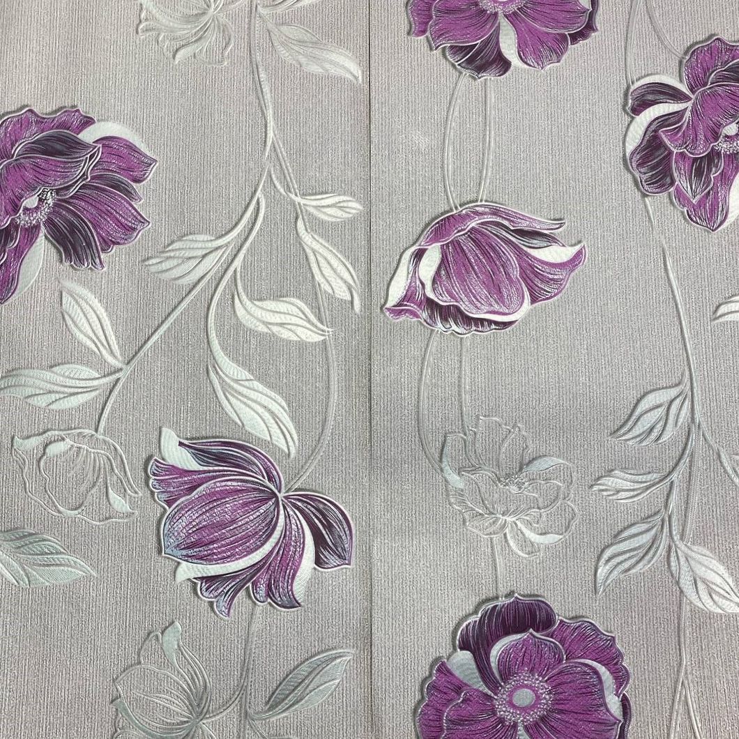 Обои дуплексные на бумажной основе серый фон и фиолетовые цветы Славянские обои Gracia В64.4 0,53 х 10,05м (7228-10)