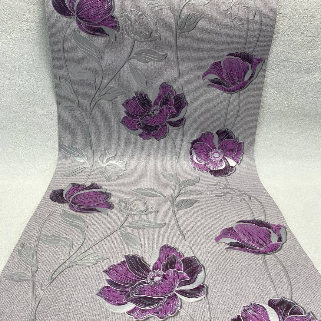 Обои дуплексные на бумажной основе серый фон и фиолетовые цветы Славянские обои Gracia В64.4 0,53 х 10,05м (7228-10)
