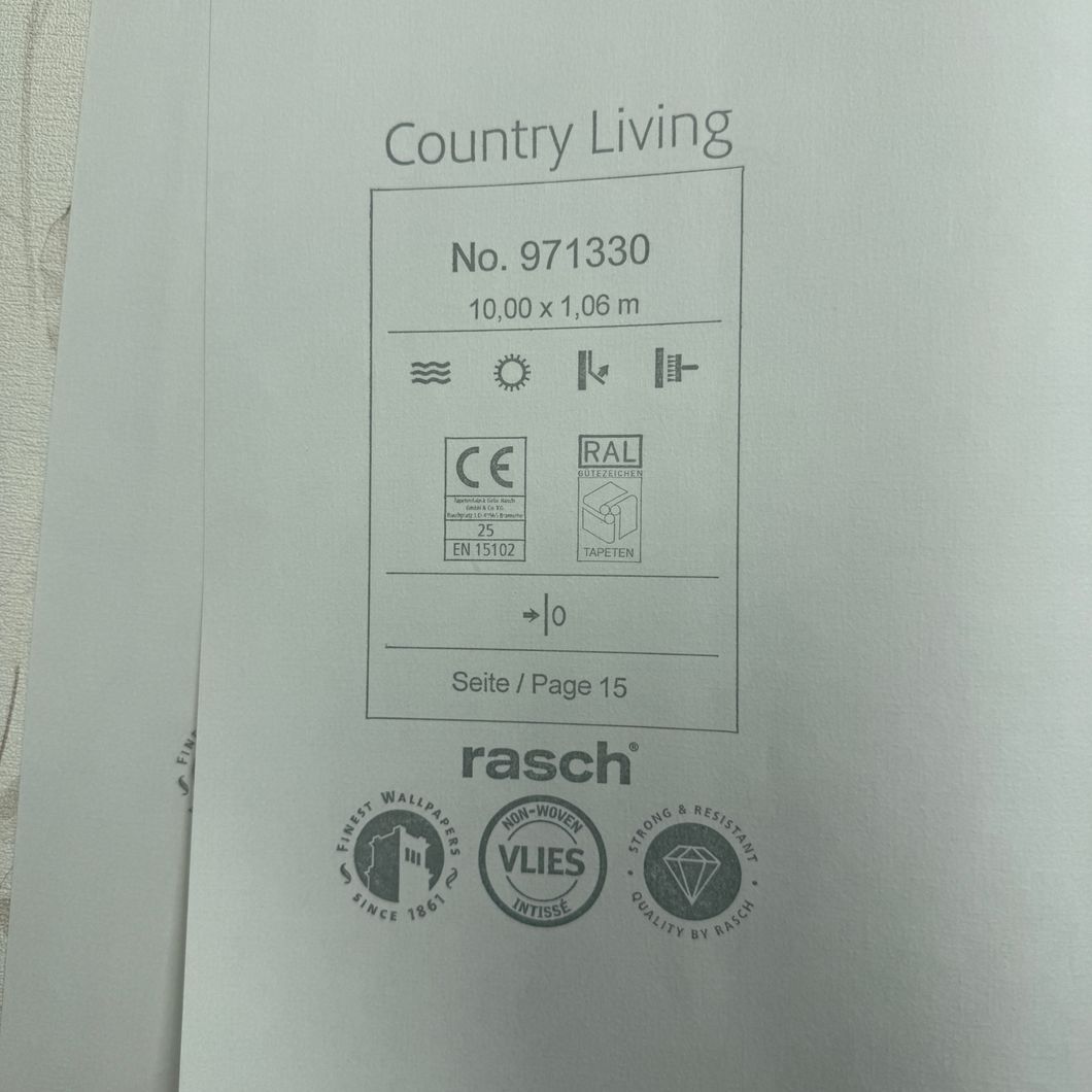 Шпалери вінілові на флізеліновій основі Rasch Country Living бежевий 1,06 х 10,00м (971330)