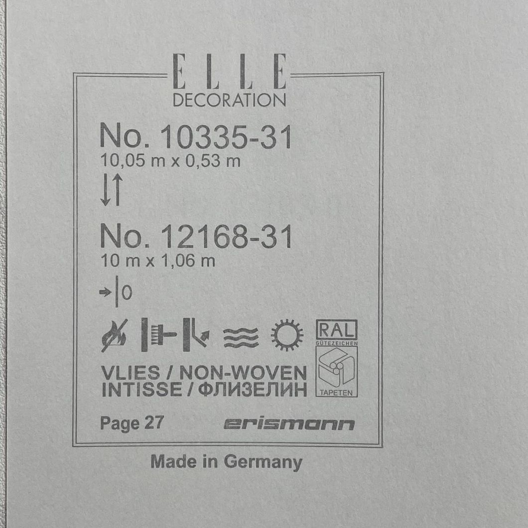 Шпалери вінілові на флізеліновій основі Elle Decoration (Erismann) світло-сірий 1,06 х 10,05м (12168-31)