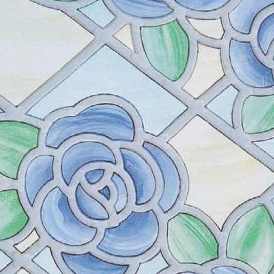 Самоклейка декоративная GEKKOFIХ витраж синий с цветы 0,67 х 15м (11835), Бело-коричневые