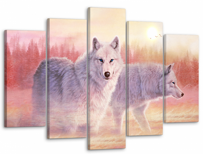 Модульна картина на полотні "Вовки" 5 частин 80 x 140 см (MK50216)