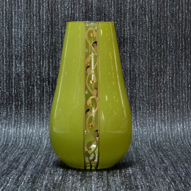 Ваза стекло салатовая декор 26см (9071-36), Зелёный, Зелёный
