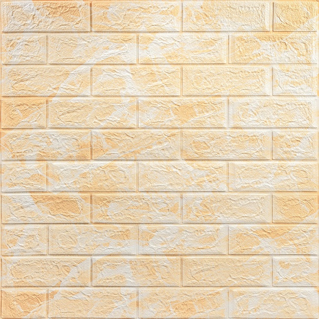 Панель стінова самоклеюча декоративна під цеглу мрамур 700х770х5мм (062), Бежевий, Бежевий