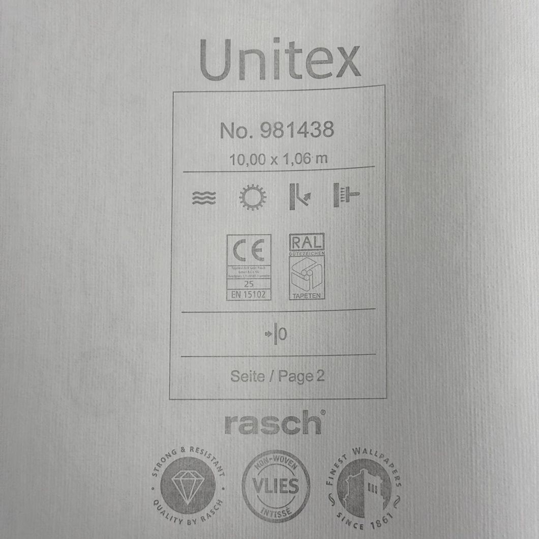 Шпалери вінілові на флізеліновій основі Rasch Unitex бежеві 1,06 х 10,05м (981438)