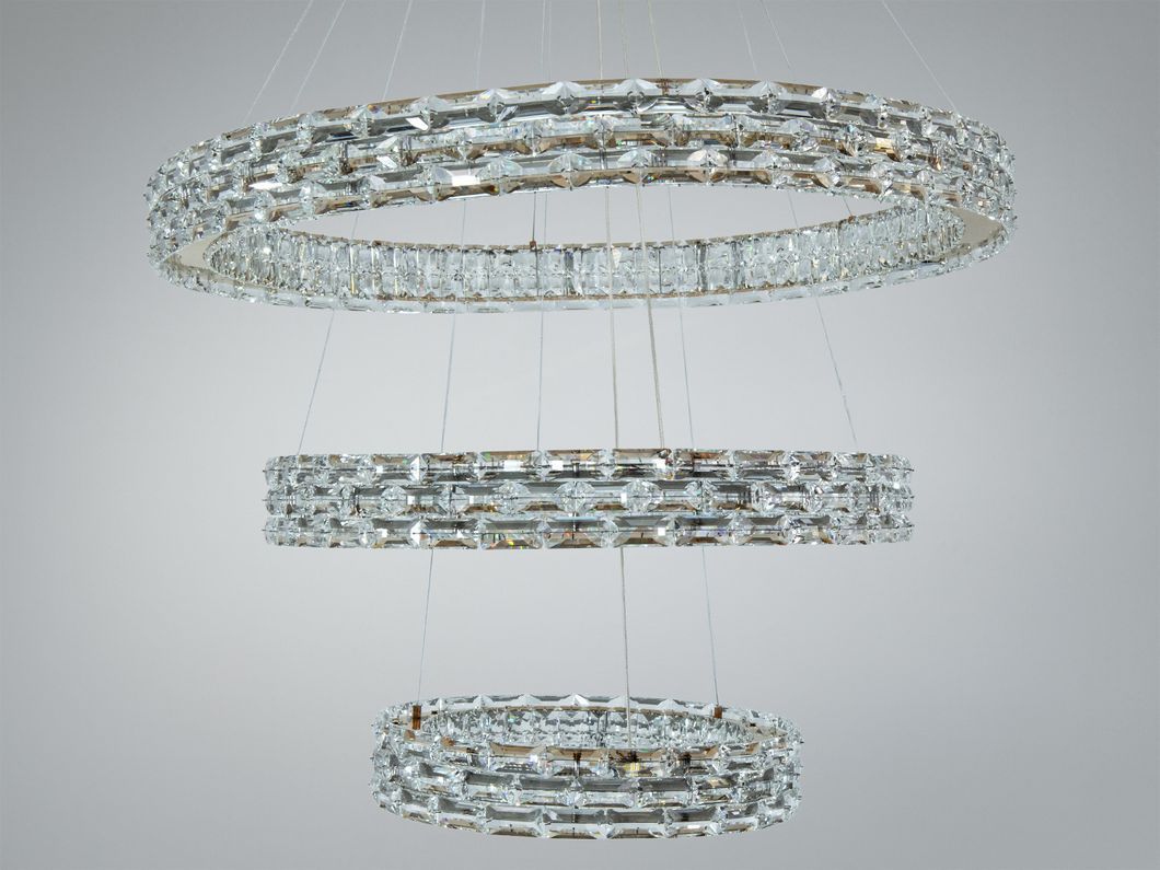 Подвесная люстра LED 3 кольца 98 Вт золото