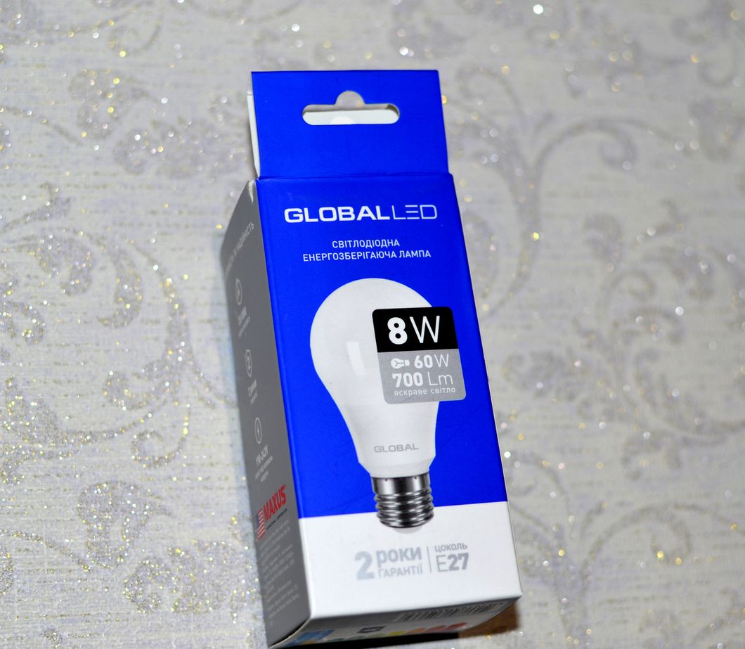Лампа светодиодная GLOBAL LED, MAXUS, А60 8W Е27, яркий свет