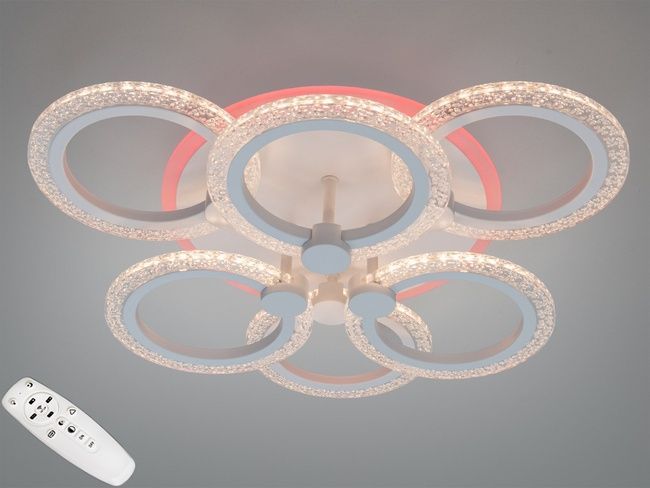 Люстра стельова LED Diasha біла 6 кілець 74W димер