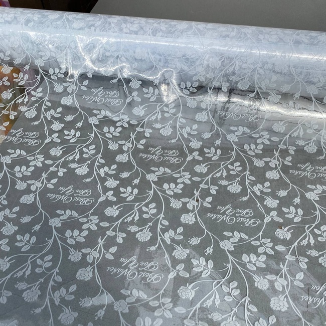 Клеенка на стол силиконовая без основы прозрачная с белыми цветами 1,35 х 1м (100-333), Прозрачный, Прозрачный