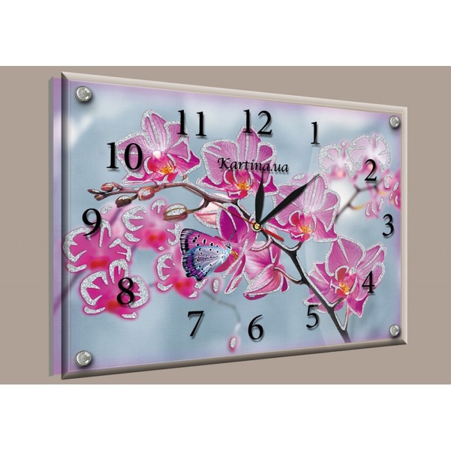 Часы-картина под стеклом Цветы с бабочкой 30 см х 40 см (3842 - К - 715)