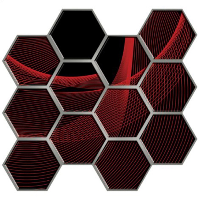Панель стеновая декоративная ПВХ плитка на самоклейке соты 300Х300Х5ММ, ЦЕНА ЗА 1 ШТ (СПП-503), Красный, Красный