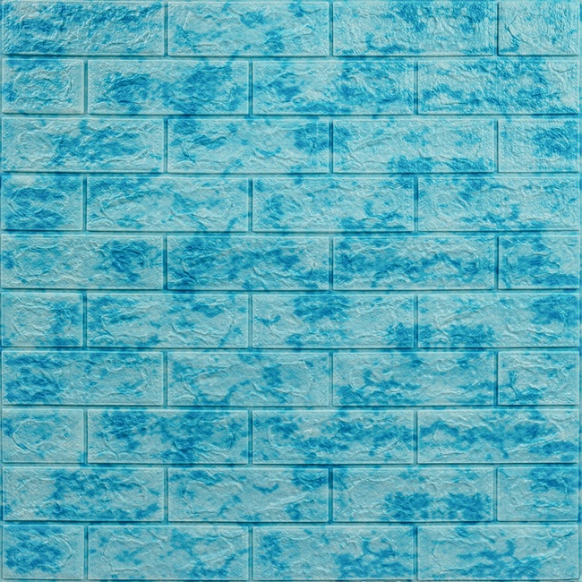 Панель стеновая самоклеящаяся декоративная 3D под кирпич Голубой мрамор 700х770х5мм (065), Голубой, Голубой