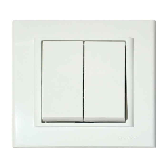 Выключатель 2-клавишный белый MINA (401-010200-202), Белый, Белый