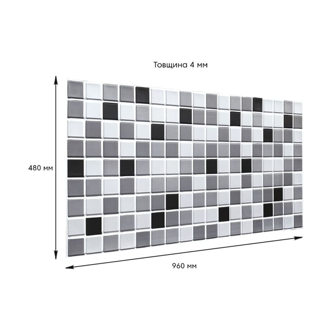 Декоративная панель ПВХ черно-белая мозаика 960х480х4мм SW-00001432