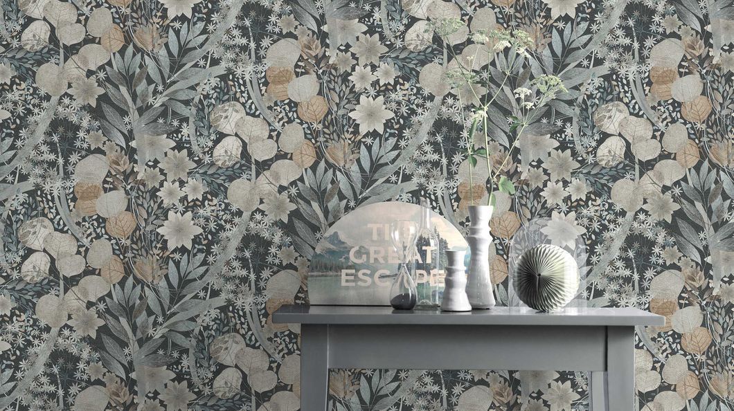 Обои виниловые на флизелиновой основе Erismann Secret Garden черные 1,06 х 10,05м (12238-44)