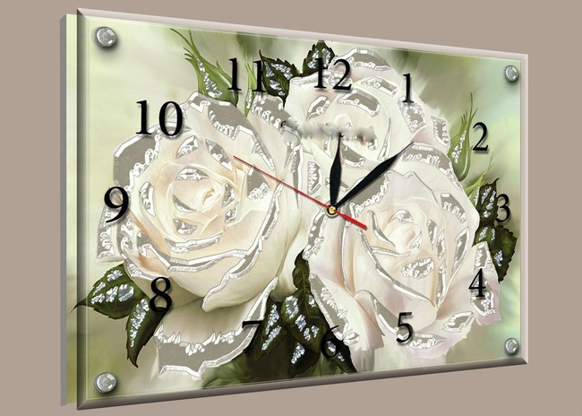 Часы-картина под стеклом Белые розы 30 см x 40 см (3837 - К259)