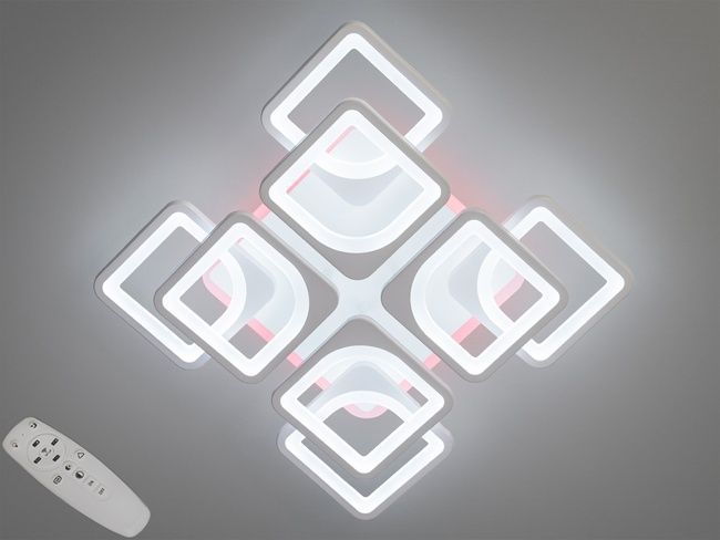LED люстра з пультом, димером і кольоровою підсвіткою, 170W, біла
