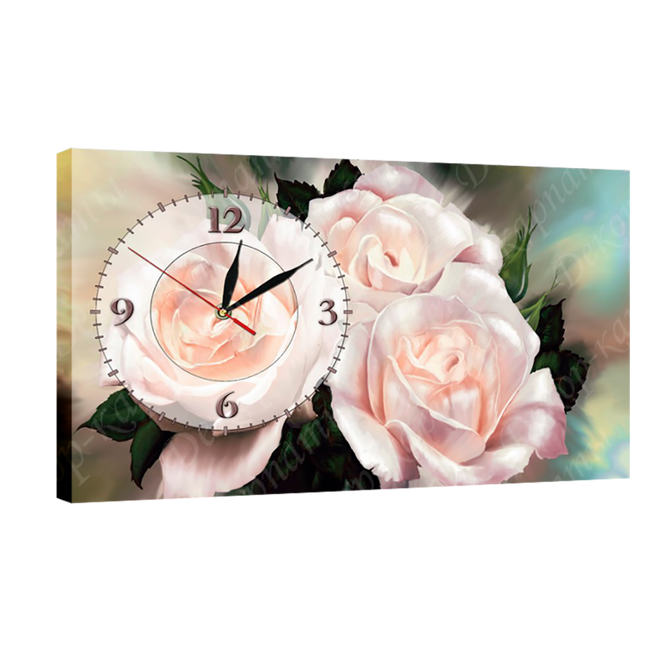 Годинник настінний на полотні без скла Троянди 30 см х 53 см (4341 - К259)