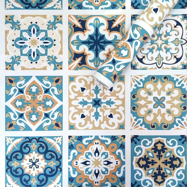 Самоклеюча декоративна плівка вінтажна блакитна мозаїка 0,45Х10М (MM-3186-2), Блакитний, Блакитний