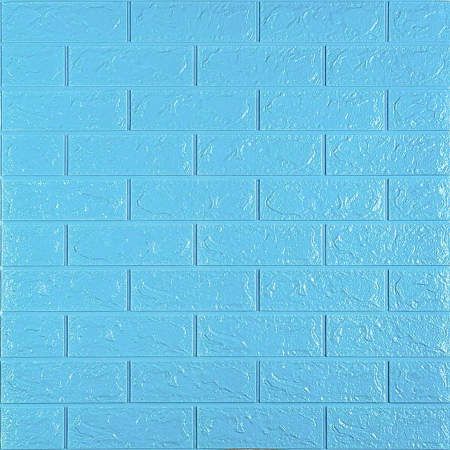 Панель стеновая самоклеющаяся декоративная 3D под голубой кирпич 700x770x5мм (005-5), Голубой, Голубой