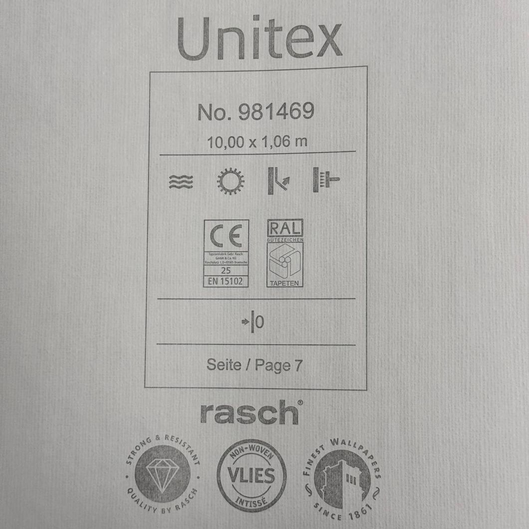 Шпалери вінілові на флізеліновій основі Rasch Unitex світло бежеві 1,06 х 10,05м (981469)