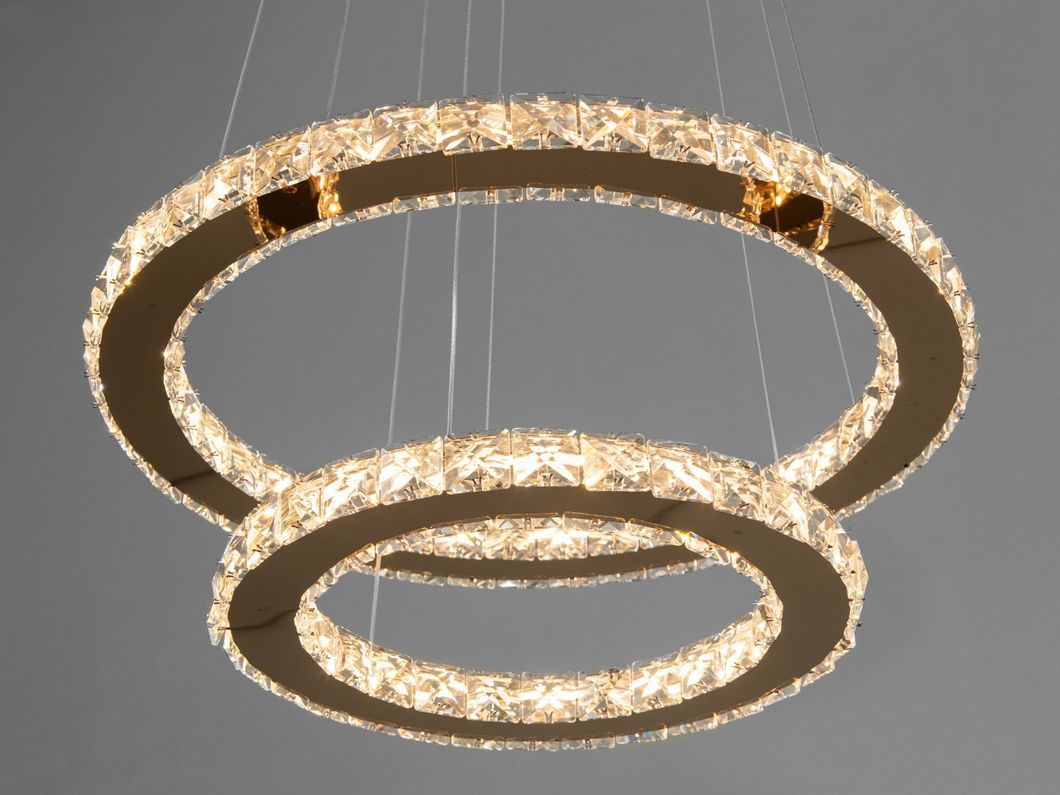 Сучасна LED люстра підвіс Кришталеві кільця, 55W, золото