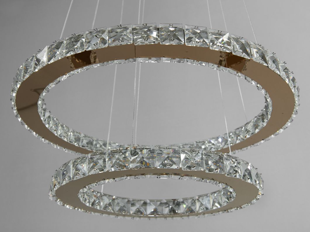 Сучасна LED люстра підвіс Кришталеві кільця, 55W, золото