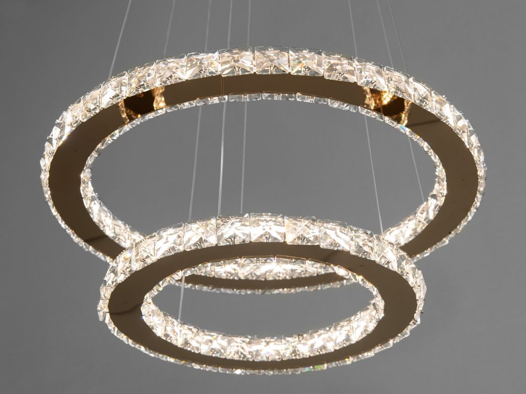 Сучасна LED люстра підвіс Кришталеві кільця, 55W, золото