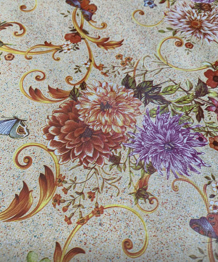 Клеенка на стол ПВХ на нетканной основе Букет цветы бежевый 1,37 х 1м (100-199), Бежевый, Бежевый