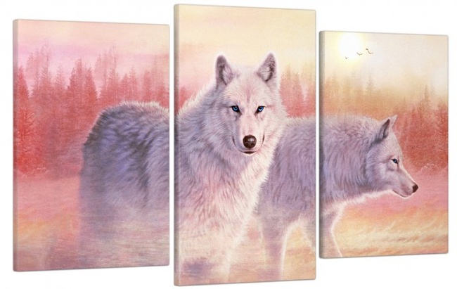Модульна картина у вітальню / спальню для інтер'єру "Вовки" 3 частини 53 x 100 см (MK30216_E)
