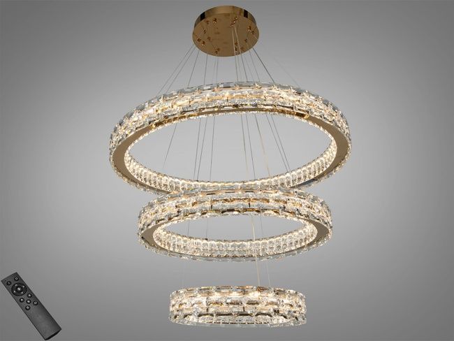 Підвісна люстра LED 3 кільця 98 Вт золото