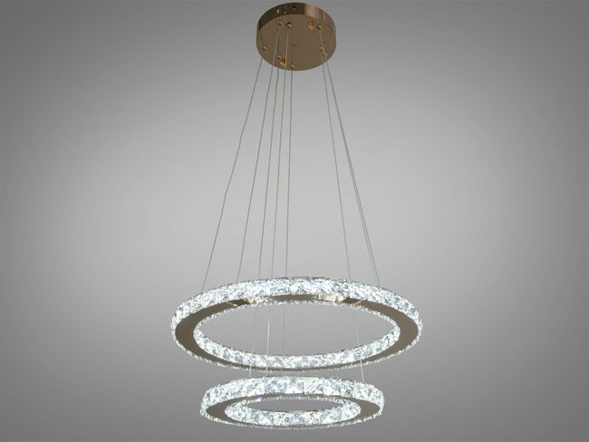 Сучасна LED люстра підвіс Кришталеві кільця, 55W, золото