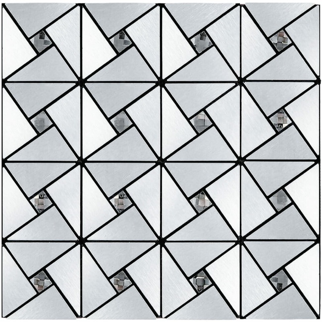 Самоклеящаяся алюминиевая плитка серебро мозаика со стразами 300Х300Х3ММ (1325), Серебро, Серебро
