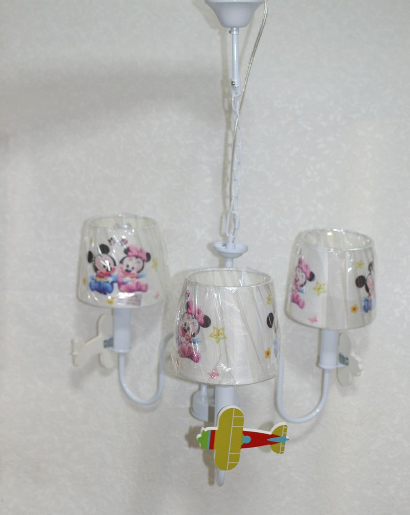 Люстра детская Микки Маус подвес белая 3 лампы, Белый, Белый