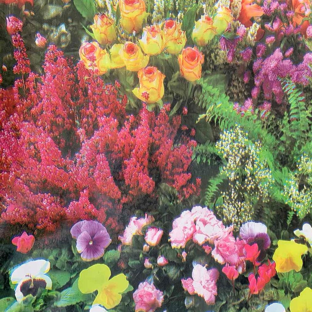 Клеенка на стол ПВХ на нетканной основе Клумба цветы разноцветный 1,37 х 1м (100-200), Разноцветный, Разноцветный