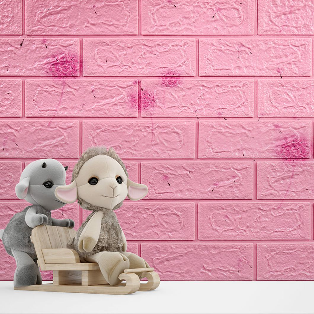 Панель стінова самоклеюча декоративна 3D під світло-рожевий цегла Кульбабка 700х770х5мм (022), Рожевий, Рожевий