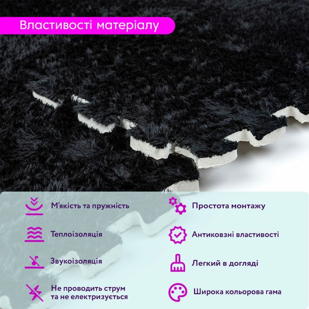 Підлога-пазл плюшевий ЧОРНИЙ 30*30*1cm (D) SW-00002078, Черный, Чорний
