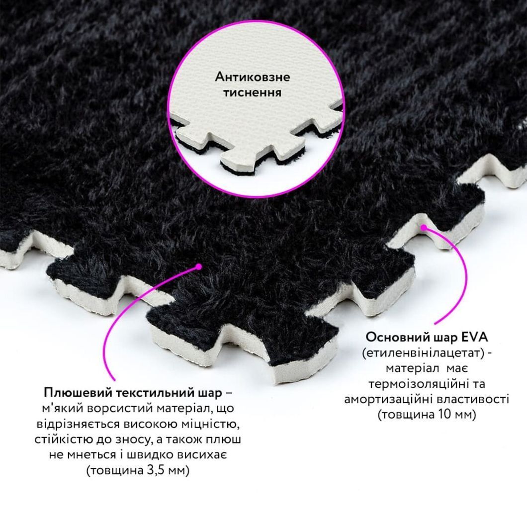 Підлога-пазл плюшевий ЧОРНИЙ 30*30*1cm (D) SW-00002078, Черный, Чорний